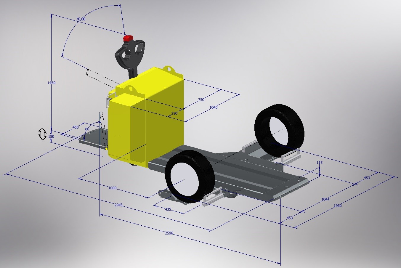 Modélisation 3D du modèle 300 mm du chariot de manutention CARTRACT 2